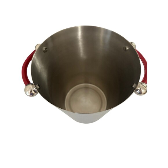 Waterford Marquis Polished Stainless Champagne Ice Bucket 8" Red Leather Handles - Picture 8 of 14